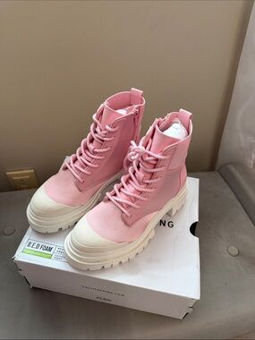 Aldo Pastel Pink Lace-Up Platform Combat Boots